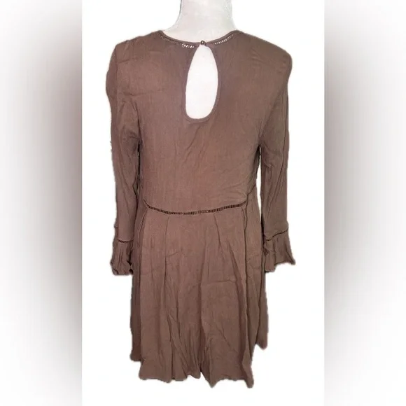 Entro Brown Boho Bell Sleeve Mini Dress or Tunic Shirt Size L Large - Picture 4 of 11